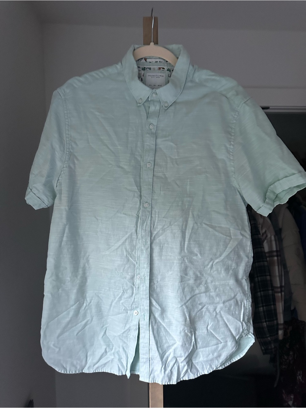 Denim & Flower Men's Short-Sleeve Button-Down Shirt in Mint Green